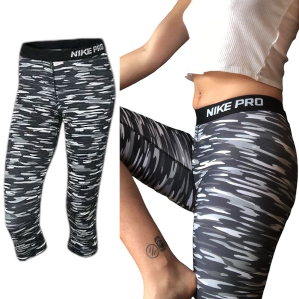 Nike Pro Women's Haze Dri-Fit Training Capri Legging Camo Black Grey Gym… - Picture 17 of 17